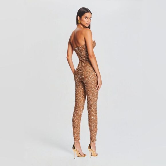 NWT Retrofête Elodie Sequin Embellished Jumpsuit in Tannin Size XS - Picture 3 of 12